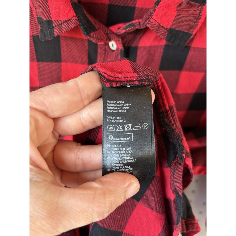 H&M Women's 8 Red Black Check Button Down Long SLV Flannel Cotton Shirt - Picture 4 of 6